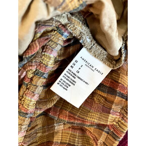 AMERICAN EAGLE Plaid Crop Top Size Small S COUNTRY GIRL COWGIRL WESTERN FARM - Picture 4 of 4